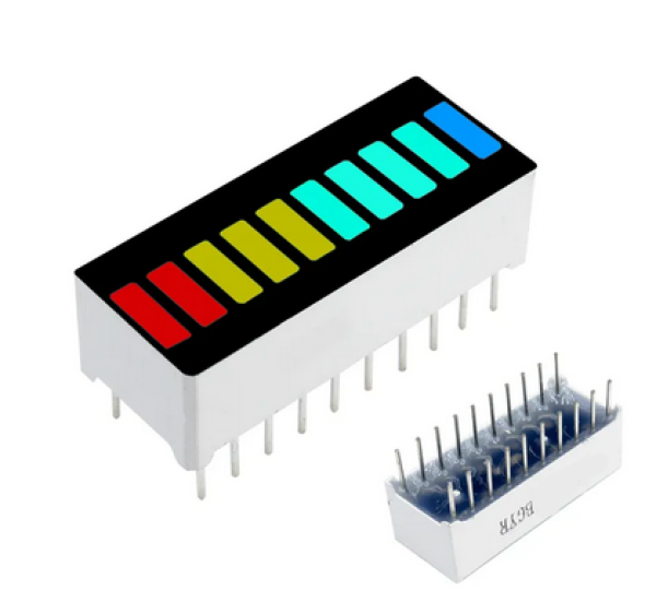 LED bar display, 10 LEDs, blue, green, yellow, red